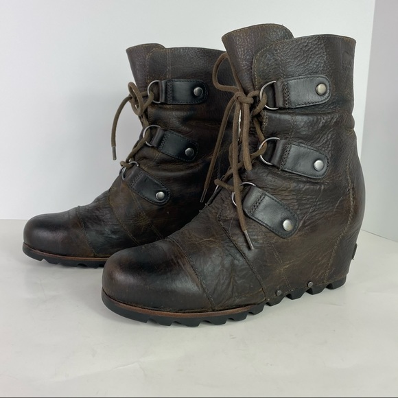 Sorel Shoes - Sorel lea wedge brown leather lace up 8.5